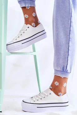 Boto Damskie Trampki Na Masywnej Platformie Białe Farona