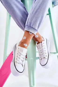 Boto Damskie Trampki Na Masywnej Platformie Białe Farona