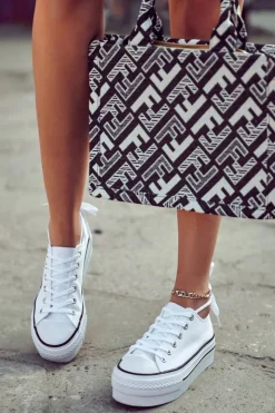 Boto Damskie Trampki Na Masywnej Platformie Białe Farona