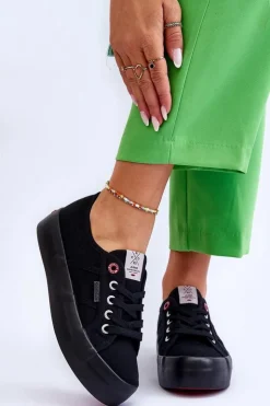 Cross Jeans Trampki Damskie Cross Jeans|Trampki Damskie Niskie*Damskie Trampki Na Platformie LL2R4039 Czarne Czarny
