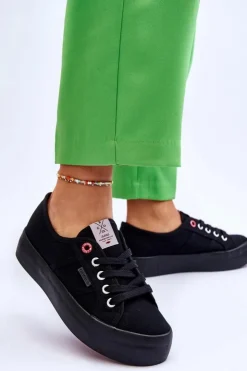 Cross Jeans Trampki Damskie Cross Jeans|Trampki Damskie Niskie*Damskie Trampki Na Platformie LL2R4039 Czarne Czarny