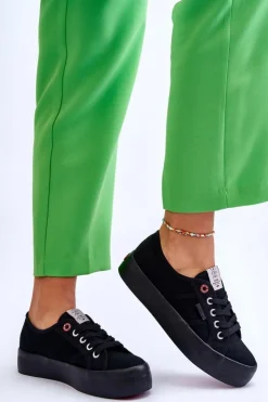 Cross Jeans Trampki Damskie Cross Jeans|Trampki Damskie Niskie*Damskie Trampki Na Platformie LL2R4039 Czarne Czarny