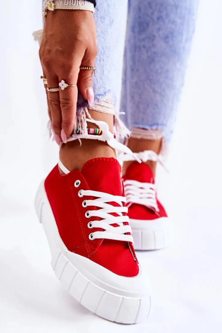 Boto Trampki Damskie Niskie*Damskie Trampki Na Platformie Czerwone Comes Czerwony