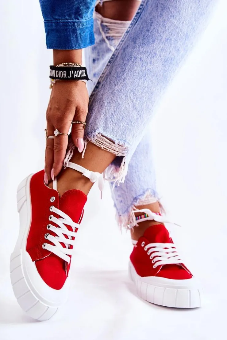 Boto Trampki Damskie Niskie*Damskie Trampki Na Platformie Czerwone Comes Czerwony