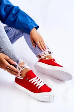 Boto Trampki Damskie Niskie*Damskie Trampki Na Platformie Czerwone Comes Czerwony