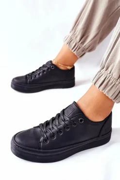 Big Star Shoes Trampki Damskie Big Star|Trampki Damskie Niskie*Damskie Trampki Na Platformie BIG STAR II274098 Czarne