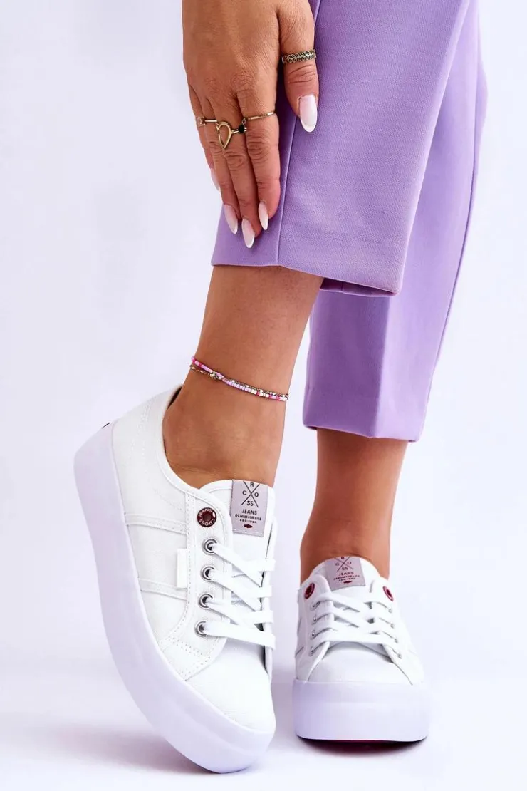 Damskie Cross Jeans Damskie Trampki Na Platformie LL2R4040 Białe