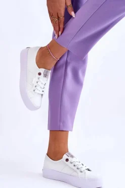 Damskie Cross Jeans Damskie Trampki Na Platformie LL2R4040 Białe