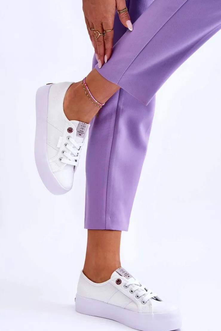 Damskie Cross Jeans Damskie Trampki Na Platformie LL2R4040 Białe