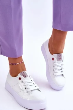 Damskie Cross Jeans Damskie Trampki Na Platformie LL2R4040 Białe