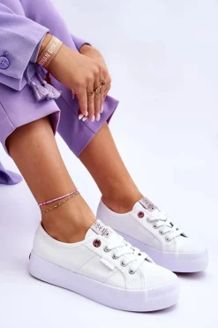 Damskie Cross Jeans Damskie Trampki Na Platformie LL2R4040 Białe