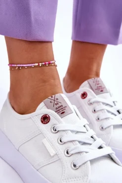 Damskie Cross Jeans Damskie Trampki Na Platformie LL2R4040 Białe