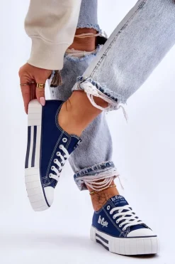 Damskie Lee Cooper Damskie Trampki Na Platformie LCW-23-31-1803L Granatowe