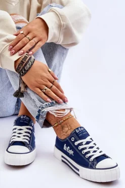 Damskie Lee Cooper Damskie Trampki Na Platformie LCW-23-31-1803L Granatowe