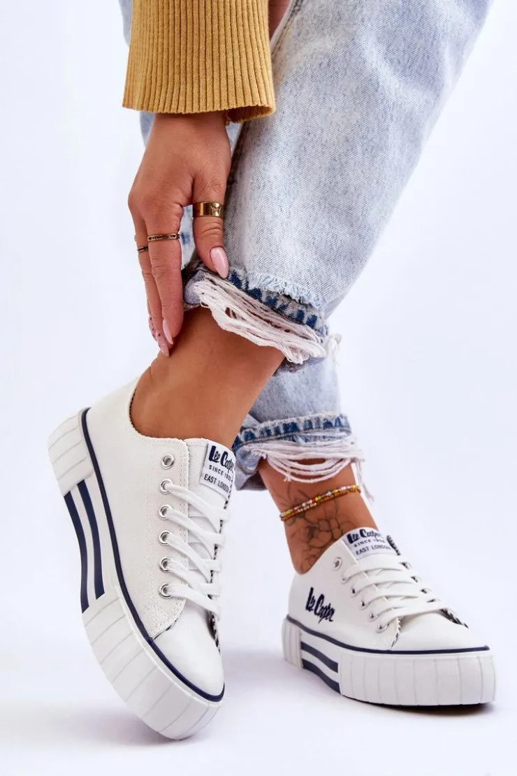 Lee Cooper Trampki Damskie Niskie*Damskie Trampki Na Platformie LCW-23-31-1802L Białe