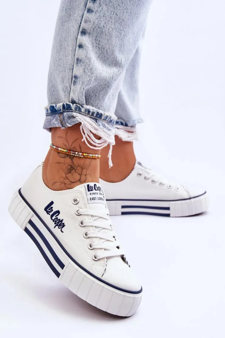 Lee Cooper Trampki Damskie Niskie*Damskie Trampki Na Platformie LCW-23-31-1802L Białe