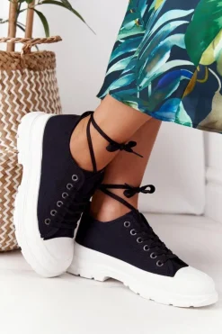 Boto Damskie Trampki Na Platformie Czarne Travel Time