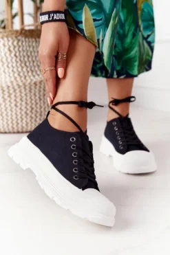 Boto Damskie Trampki Na Platformie Czarne Travel Time