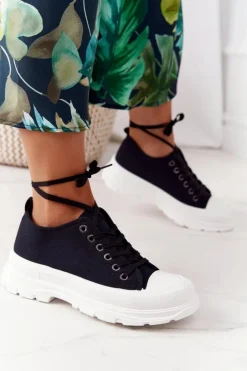 Boto Damskie Trampki Na Platformie Czarne Travel Time