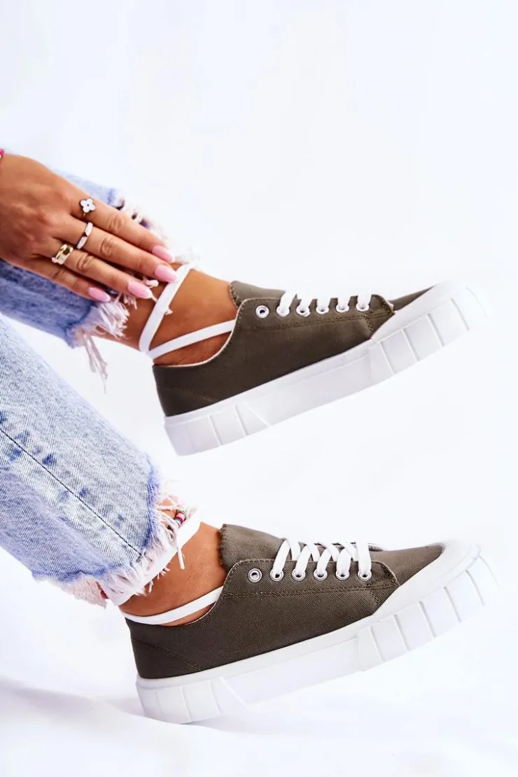 Best Boto Damskie Trampki Na Platformie Khaki Comes