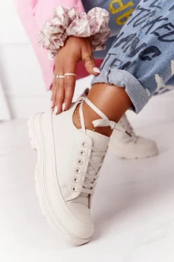 Boto Trampki Damskie Niskie*Damskie Trampki Na Platformie Beżowe Travel Time