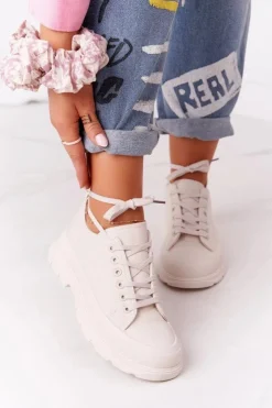 Boto Trampki Damskie Niskie*Damskie Trampki Na Platformie Beżowe Travel Time