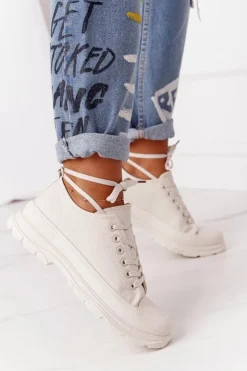 Boto Trampki Damskie Niskie*Damskie Trampki Na Platformie Beżowe Travel Time