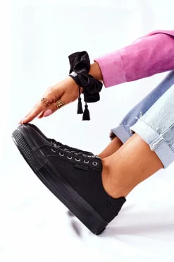 Damskie Big Star Shoes Damskie Trampki Na Platformie BIG STAR II274345 Czarne