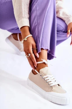 Outlet Boto Damskie Trampki Na Platformie Beżowe Comes