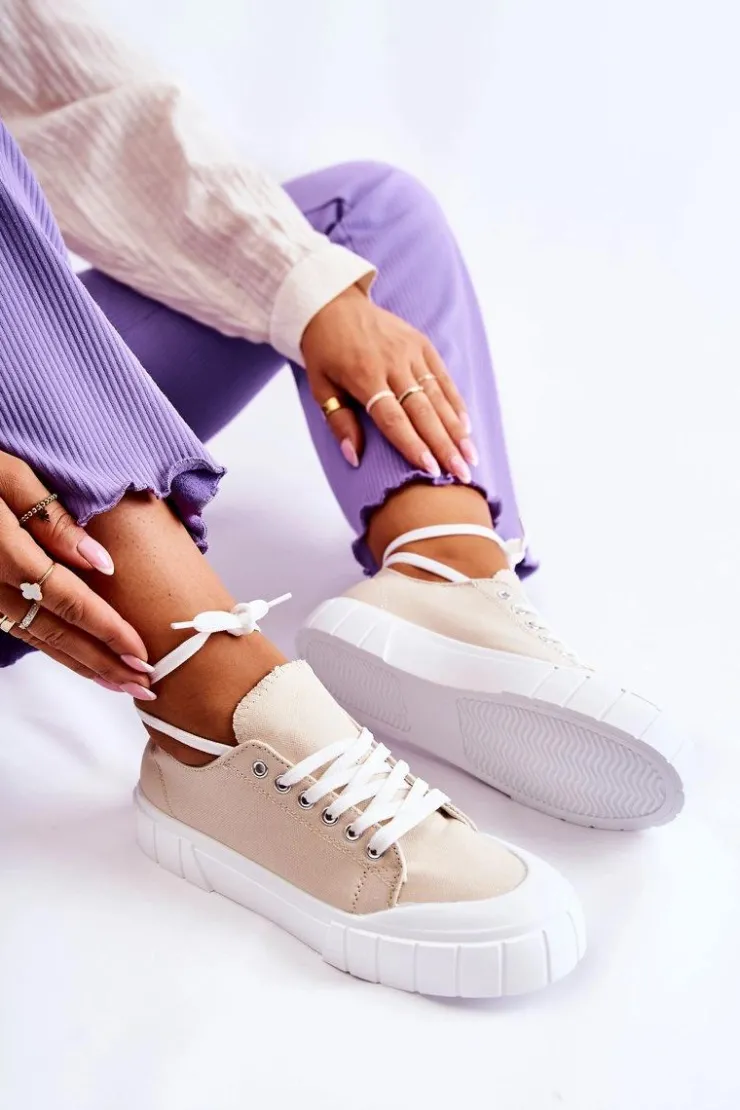 Outlet Boto Damskie Trampki Na Platformie Beżowe Comes