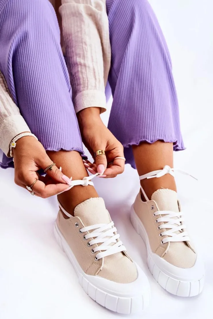 Outlet Boto Damskie Trampki Na Platformie Beżowe Comes