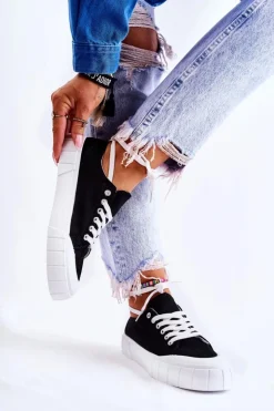 Damskie Boto Damskie Trampki Na Platformie Czarne Comes