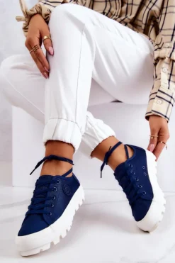 Big Star Shoes Trampki Damskie Big Star|Trampki Damskie Niskie*Damskie Trampki Na Platformie BIG STAR JJ274491 Granatowe