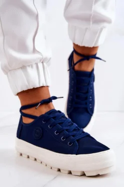 Big Star Shoes Trampki Damskie Big Star|Trampki Damskie Niskie*Damskie Trampki Na Platformie BIG STAR JJ274491 Granatowe