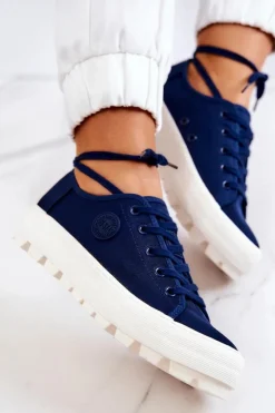 Big Star Shoes Trampki Damskie Big Star|Trampki Damskie Niskie*Damskie Trampki Na Platformie BIG STAR JJ274491 Granatowe