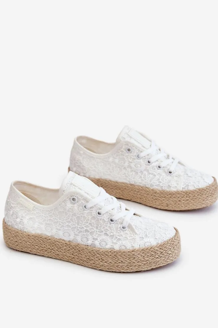 Damskie Big Star Shoes Damskie Trampki Na Plecionej Platformie Big Star LL274199 Białe