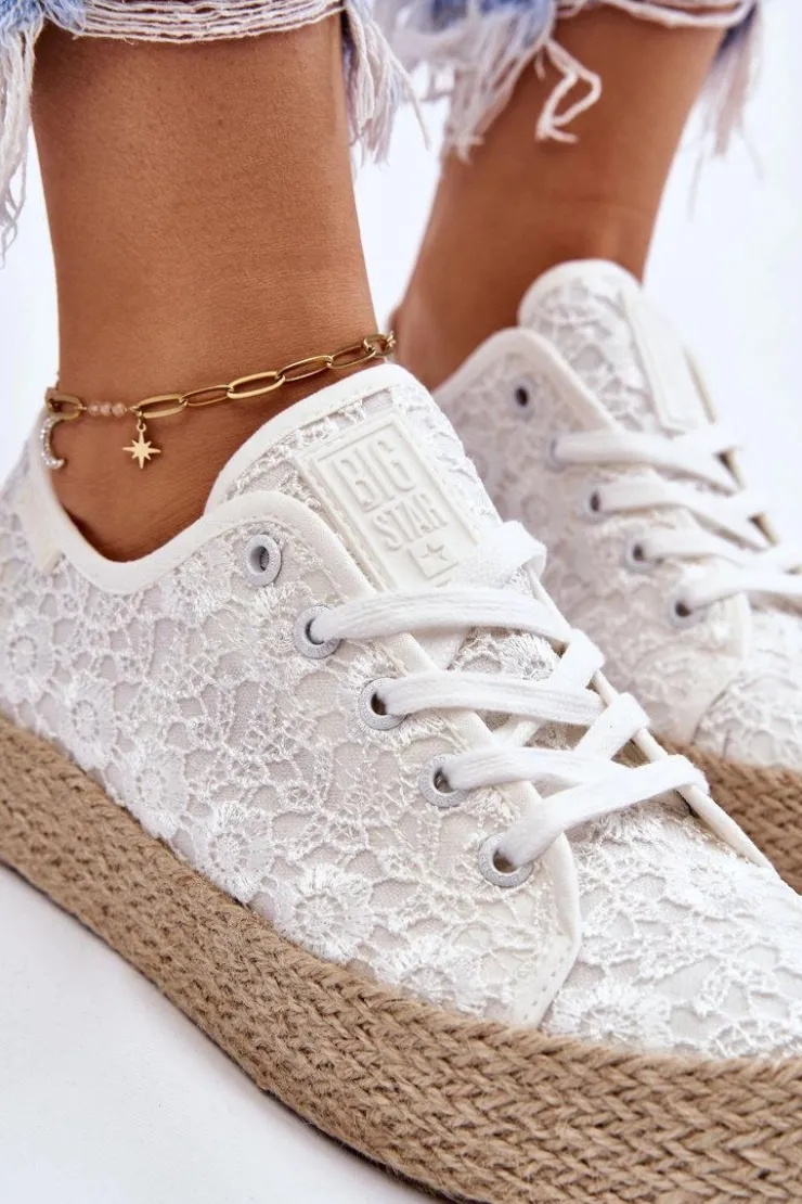 Damskie Big Star Shoes Damskie Trampki Na Plecionej Platformie Big Star LL274199 Białe