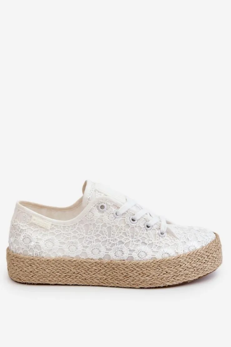 Damskie Big Star Shoes Damskie Trampki Na Plecionej Platformie Big Star LL274199 Białe