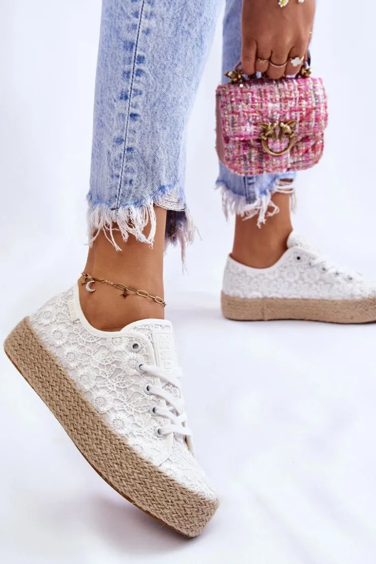 Damskie Big Star Shoes Damskie Trampki Na Plecionej Platformie Big Star LL274199 Białe