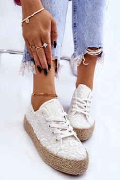 Damskie Big Star Shoes Damskie Trampki Na Plecionej Platformie Big Star LL274199 Białe