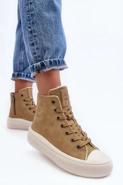 Damskie Big Star Shoes Damskie Trampki Na Suwak Ocieplane Camel Big Star MM274026