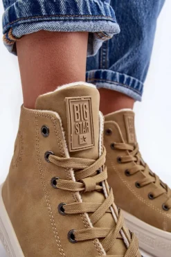 Damskie Big Star Shoes Damskie Trampki Na Suwak Ocieplane Camel Big Star MM274026