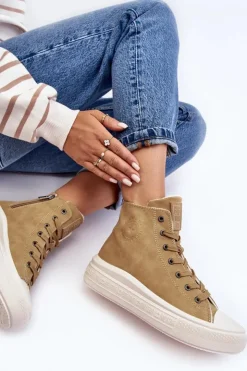 Damskie Big Star Shoes Damskie Trampki Na Suwak Ocieplane Camel Big Star MM274026