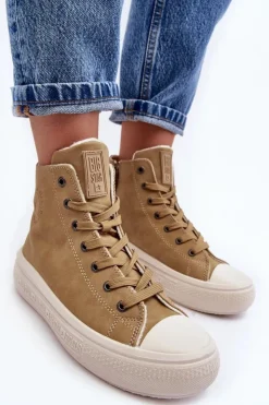 Damskie Big Star Shoes Damskie Trampki Na Suwak Ocieplane Camel Big Star MM274026