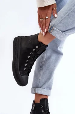 Damskie Big Star Shoes Damskie Trampki Na Suwak Ocieplane Czarne Big Star MM274023