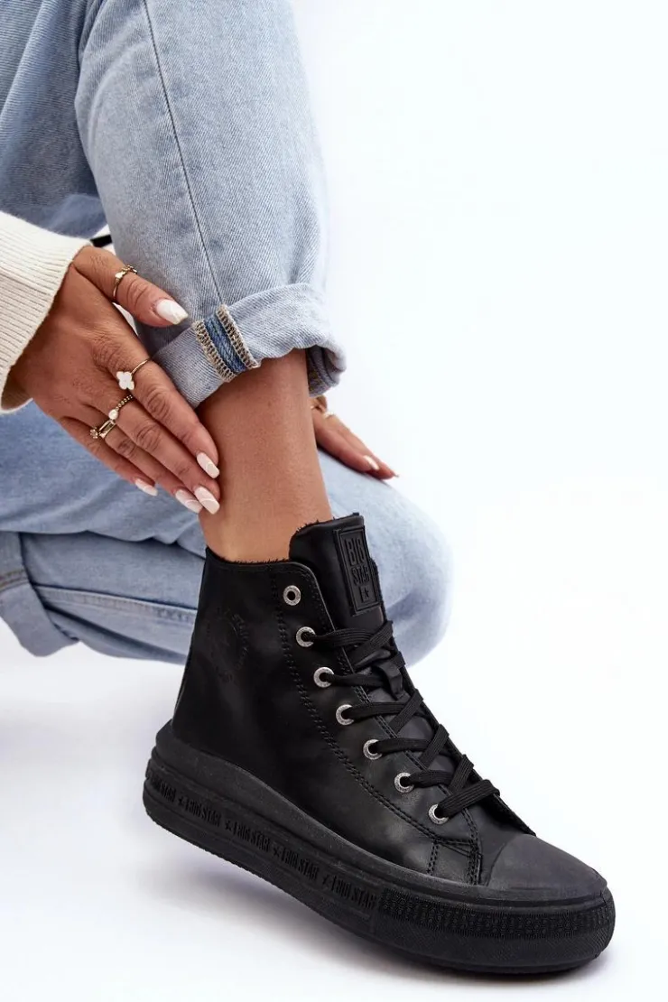 Damskie Big Star Shoes Damskie Trampki Na Suwak Ocieplane Czarne Big Star MM274023