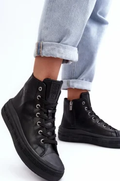 Damskie Big Star Shoes Damskie Trampki Na Suwak Ocieplane Czarne Big Star MM274023