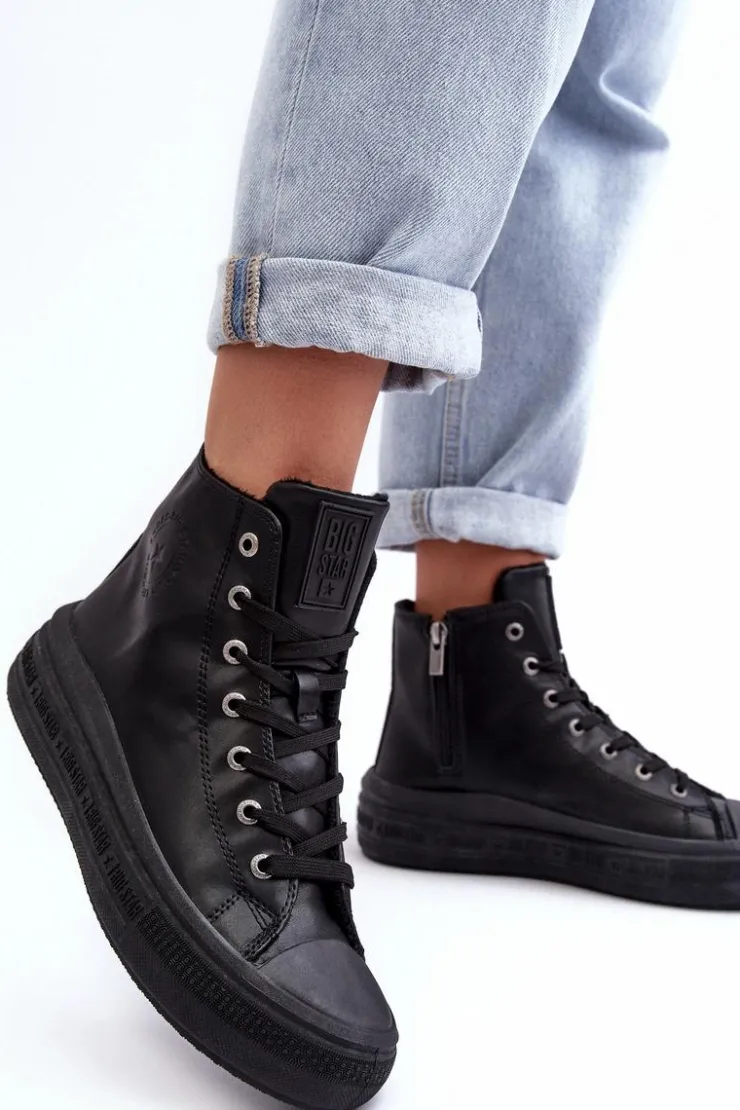 Damskie Big Star Shoes Damskie Trampki Na Suwak Ocieplane Czarne Big Star MM274023