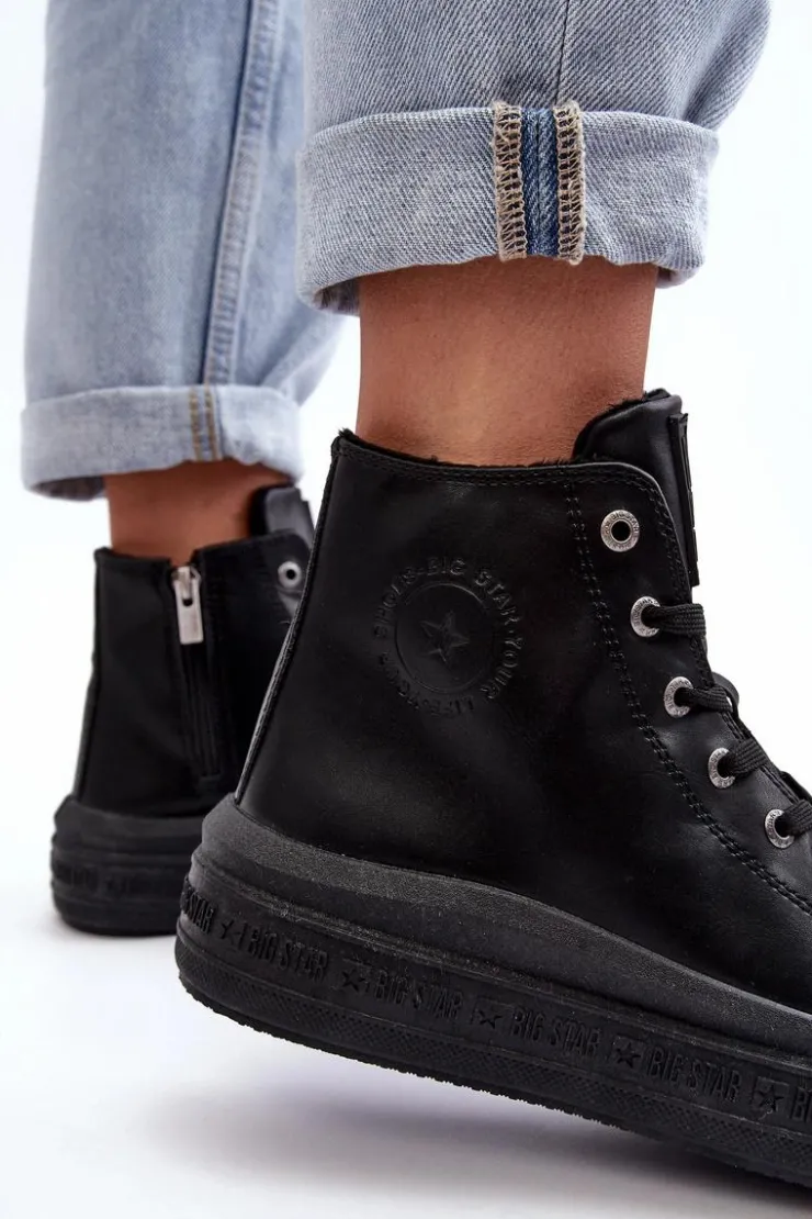 Damskie Big Star Shoes Damskie Trampki Na Suwak Ocieplane Czarne Big Star MM274023