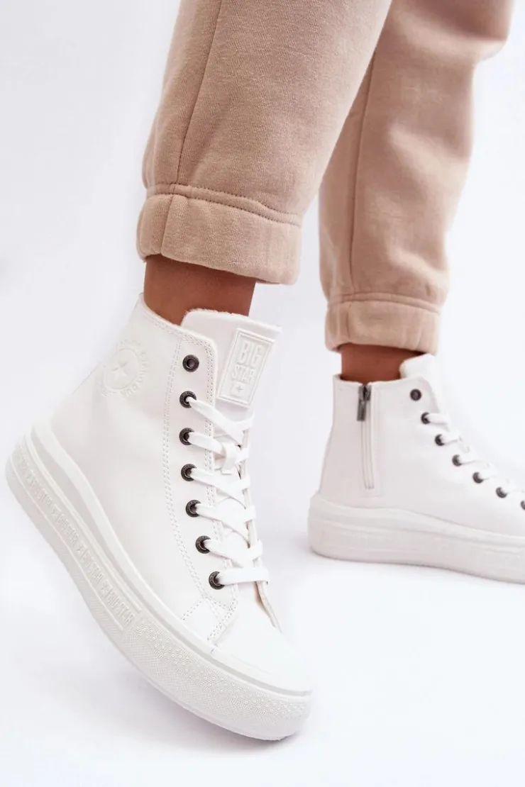 Online Big Star Shoes Damskie Trampki Na Suwak Ocieplane Białe Big Star MM274021